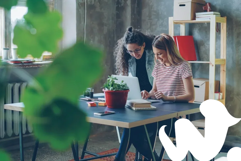 Equipo de una pequeña empresa trabajando junto a un ordenador